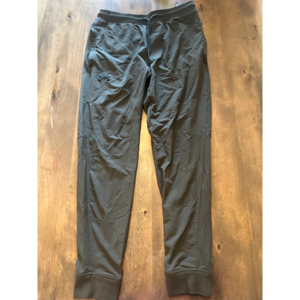 Under Armour HeatGear Mens Fitted Joggers Olive Green Tapered Training Pants MD